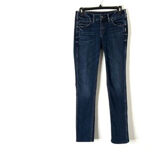 Silver Jeans Elyse Straight Leg Jeans Mid Rise Stretch Denim Dark Wash